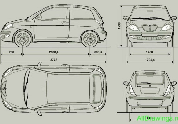 Lancia Ypsilon (2004) (Лянча Эпсилон (2004)) - чертежи (рисунки) автомобиля